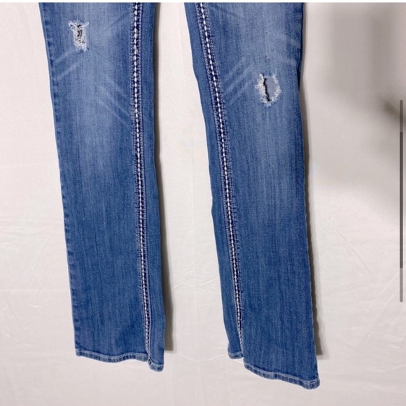 Grace In L.A. Distressed Low Rise Straight Leg Embroidered Flap Pocket Jeans 25 - Picture 11 of 16